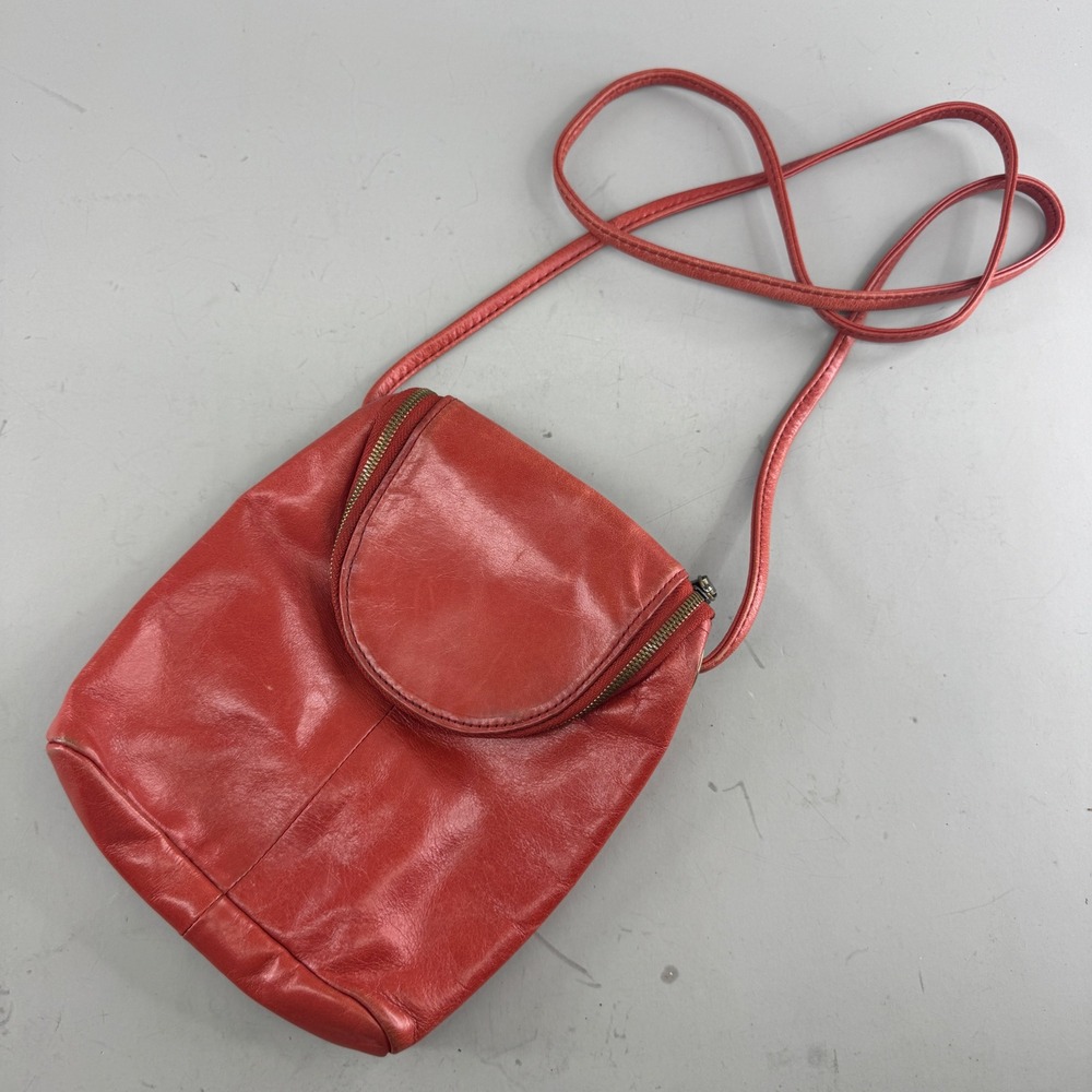 Hobo International Womens Red Leather Zip Top Crossbody Bag Small Shoulder Purse